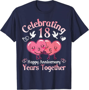 Husband Wife Celebrating 18 Years Together Happy Anniversary T-Shirt - T-Shirt | Navy