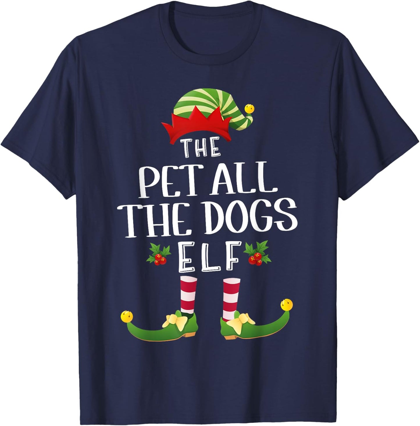 Pet All The Dogs Christmas Elf Matching Pajama X-Mas Party T-Shirt - T-Shirt | Navy