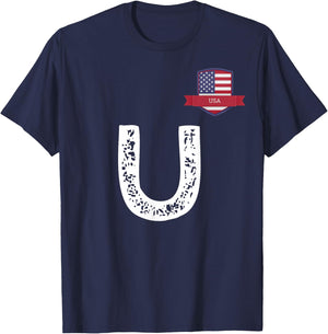 USA Human-Flag Letter U American USA T-Shirt - T-Shirt | Navy