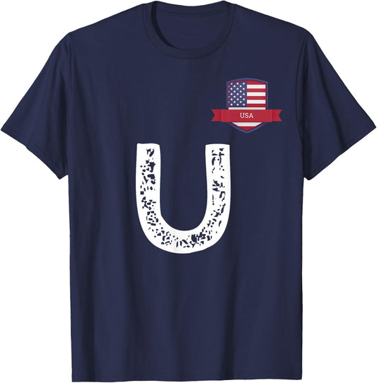 USA Human-Flag Letter U American USA T-Shirt - T-Shirt | Navy