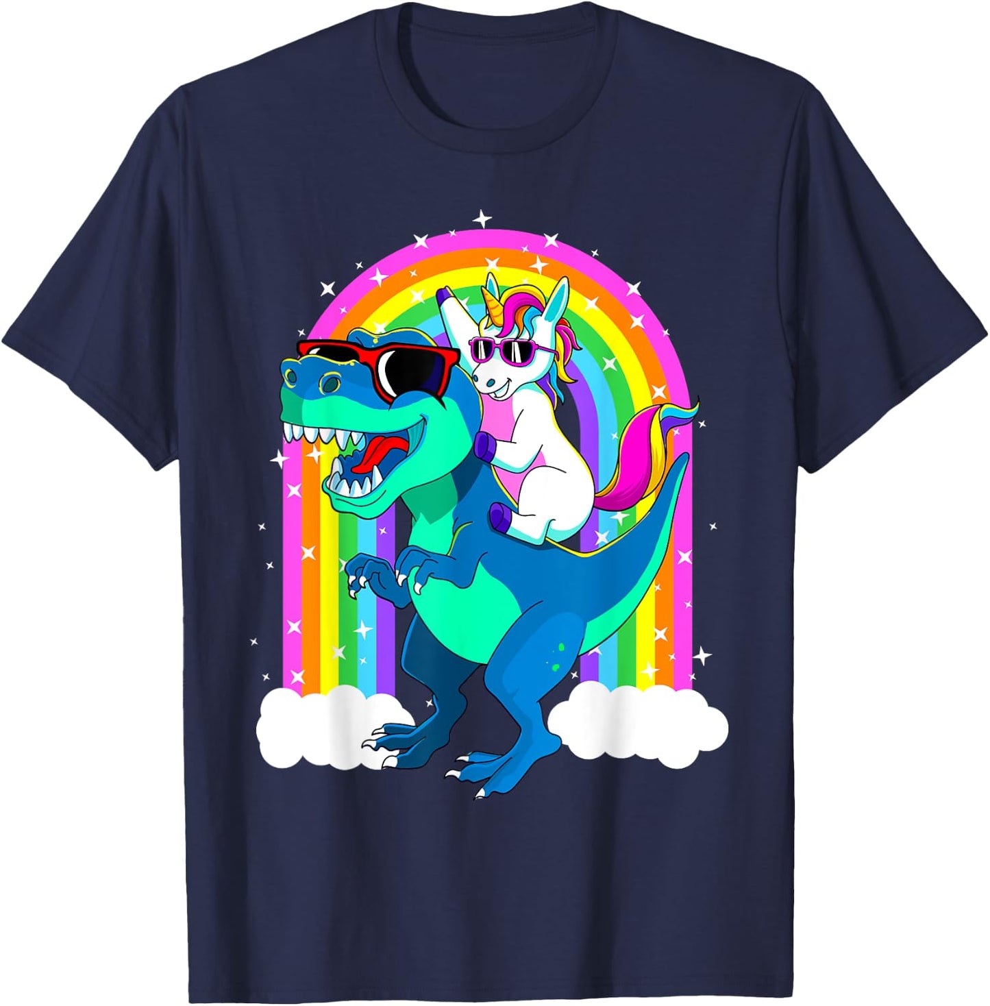 Unicorn Riding Trex Dinosaur Gift Girls Boys Kids Men Women T-Shirt - T-Shirt | Navy