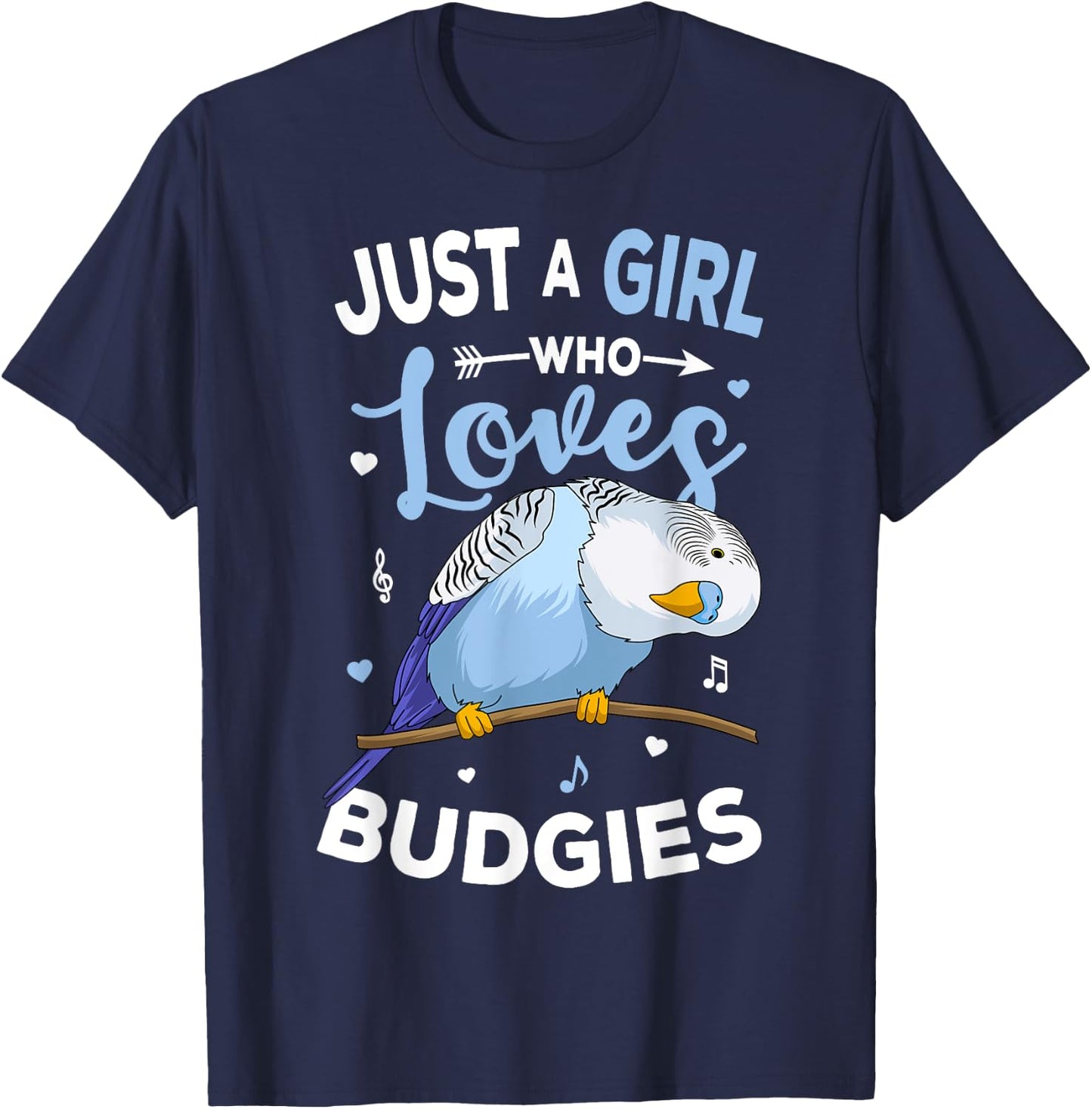 Just A Girl Who Loves Budgies Blue Parakeet Budgerigar Girls T-Shirt - T-Shirt | Navy
