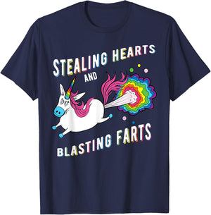 Stealing Hearts And Blasting Farts Unicorn Valentines Gift T-Shirt - T-Shirt | Navy