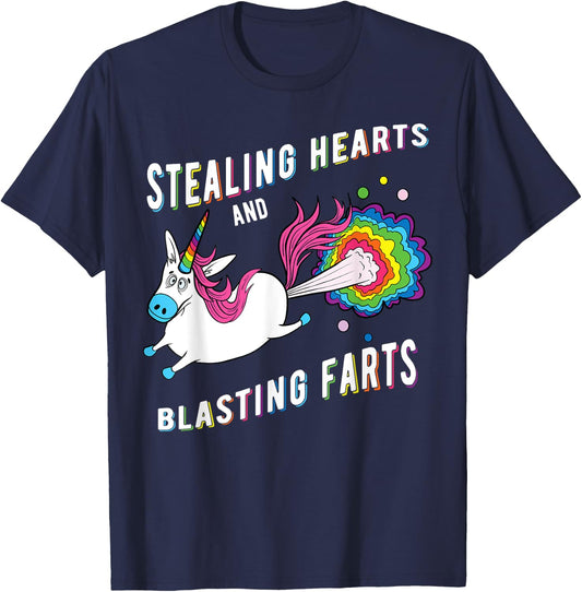 Stealing Hearts And Blasting Farts Unicorn Valentines Gift T-Shirt - T-Shirt | Navy