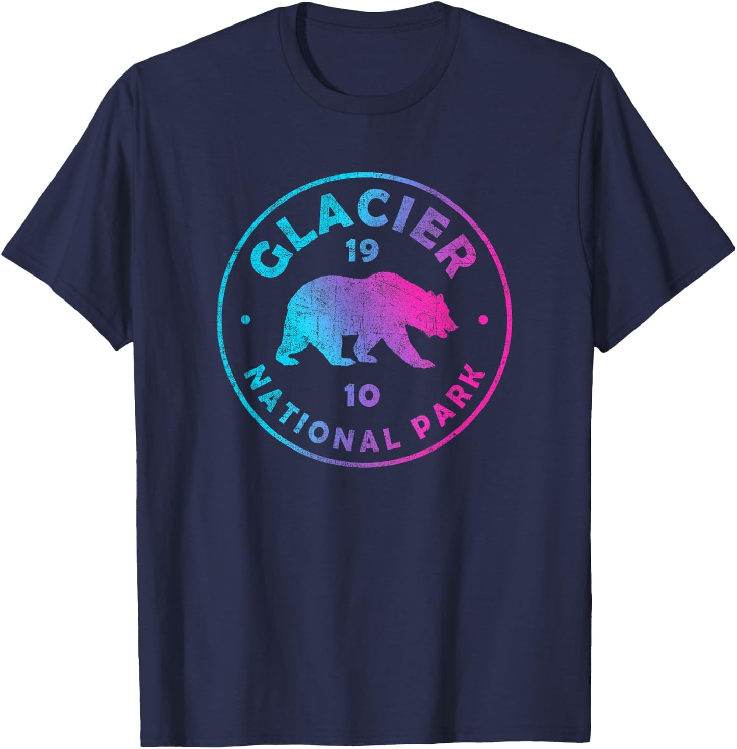 Glacier National Park Colorful Tie Dye Bear Boys Girls T-Shirt - T-Shirt | Navy