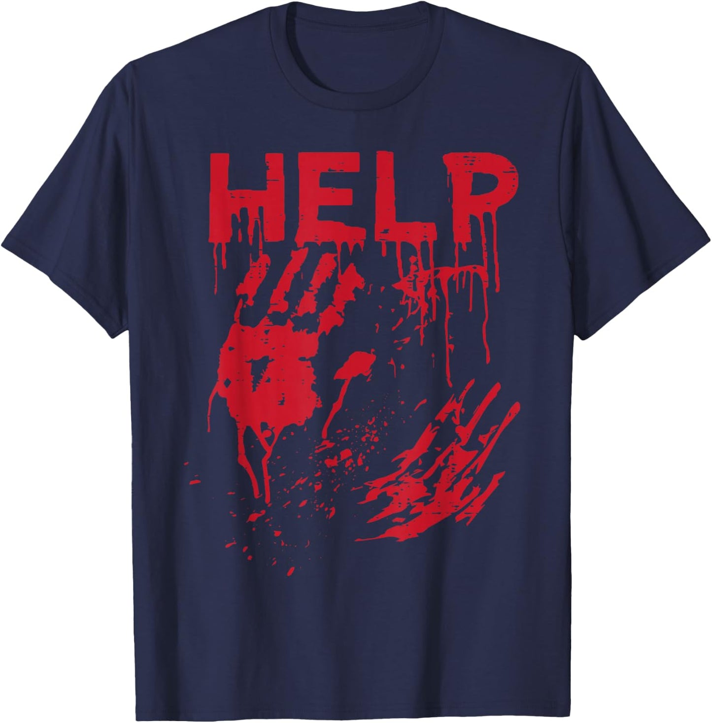 Halloween Help Blood Hands Funny Zombie Costume Men Women T-Shirt - T-Shirt | Navy