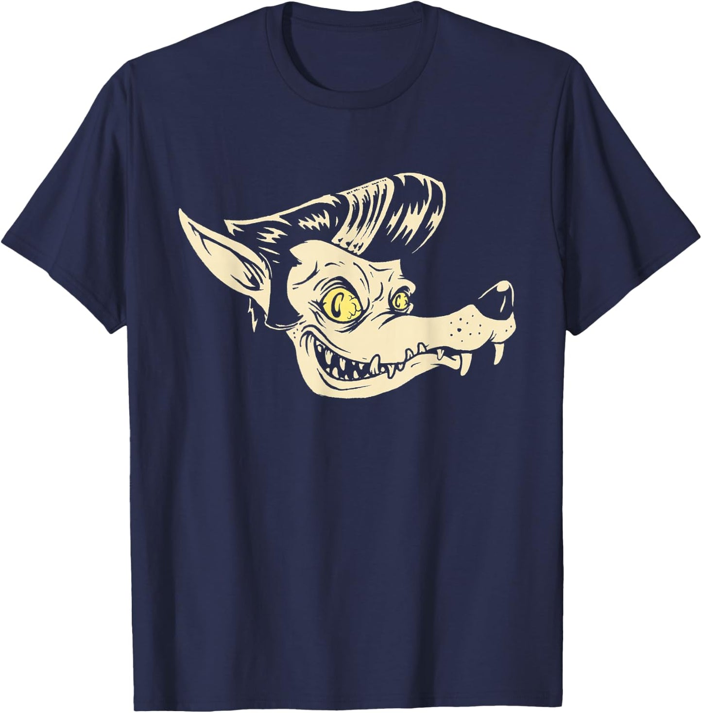 Horror Art - Rockabilly Wolf - Psychobilly Punk Art T-Shirt - T-Shirt | Navy