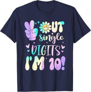 Peace Out Single Digit Girt 10 Year Old Birthday For Girl T-Shirt - T-Shirt | Navy