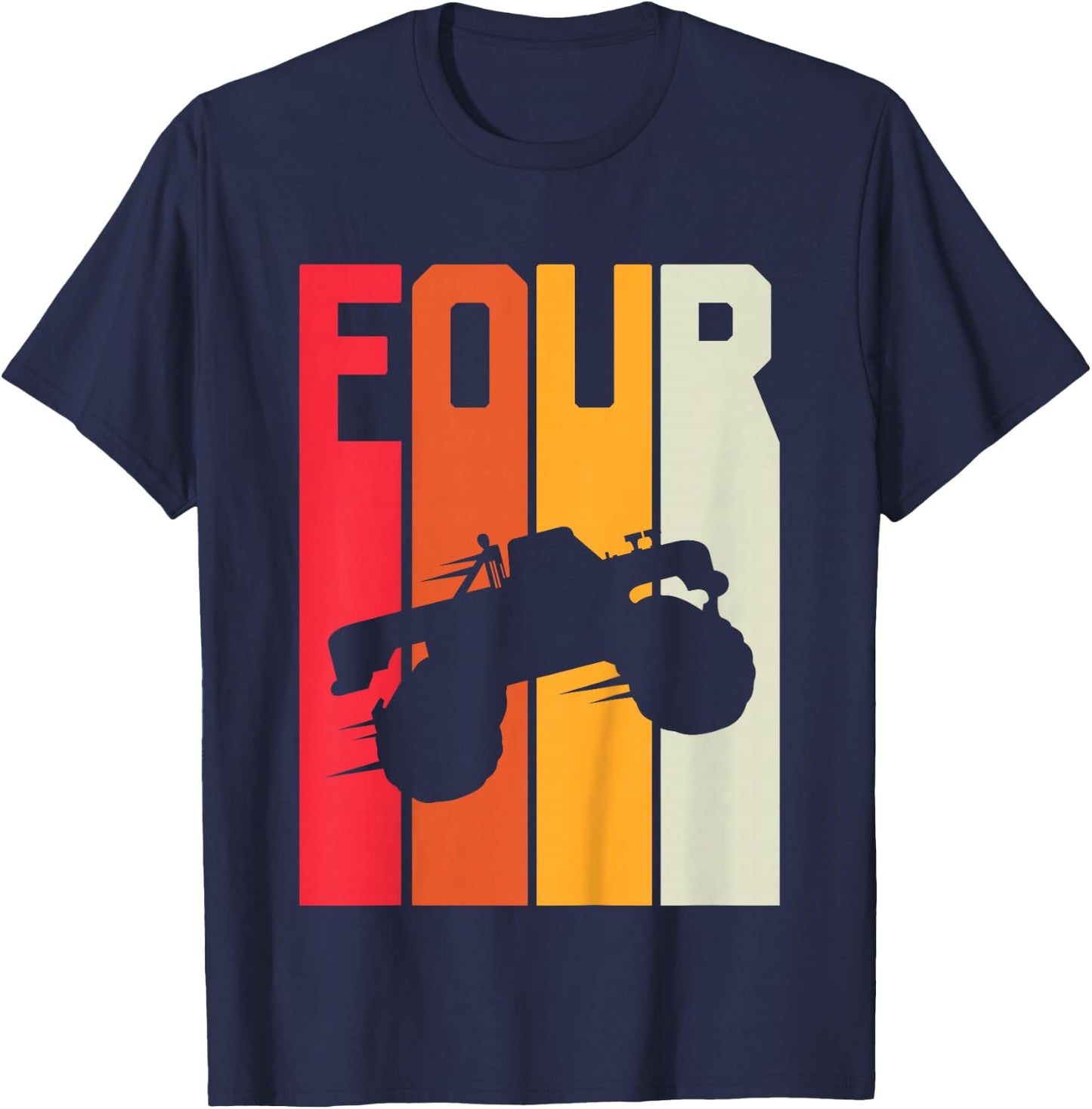 4th Birthday Retro Monster Truck 4 Years Boys Girl Kids T-Shirt - T-Shirt | Navy