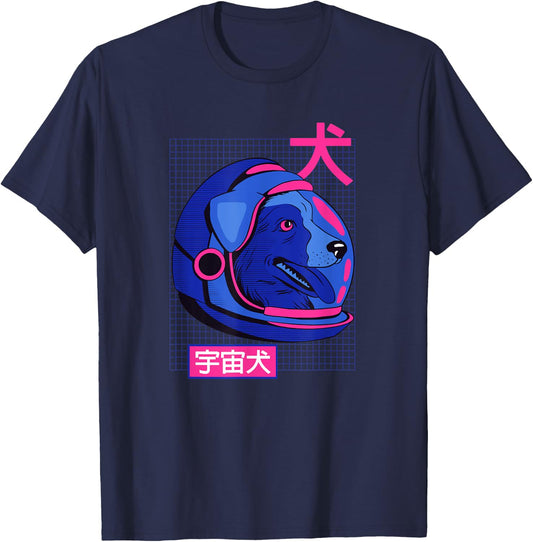 Laika Space Sputnik Mission Vaporwave Aesthetic T-Shirt - T-Shirt | Navy