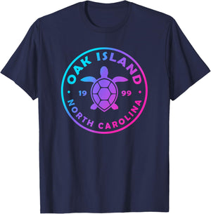 Oak Island North Carolina Colorful Sea Turtle Boys Girls T-Shirt - T-Shirt | Navy