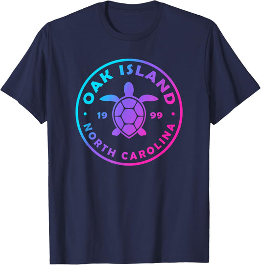 Oak Island North Carolina Colorful Sea Turtle Boys Girls T-Shirt - T-Shirt | Navy