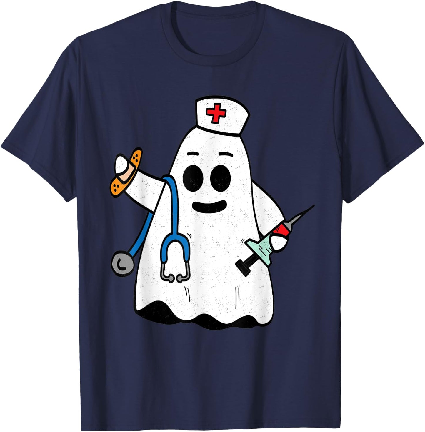 Nurse Ghost Scrub Cute Halloween Costume For Nurses Women RN T-Shirt - T-Shirt | Navy