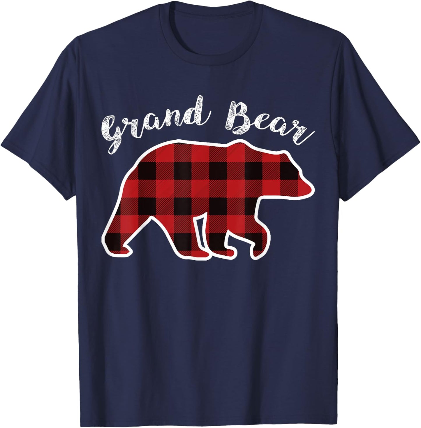 GRAND BEAR | Men Women Red Plaid Christmas PJ Family Pa Gift T-Shirt - T-Shirt | Navy