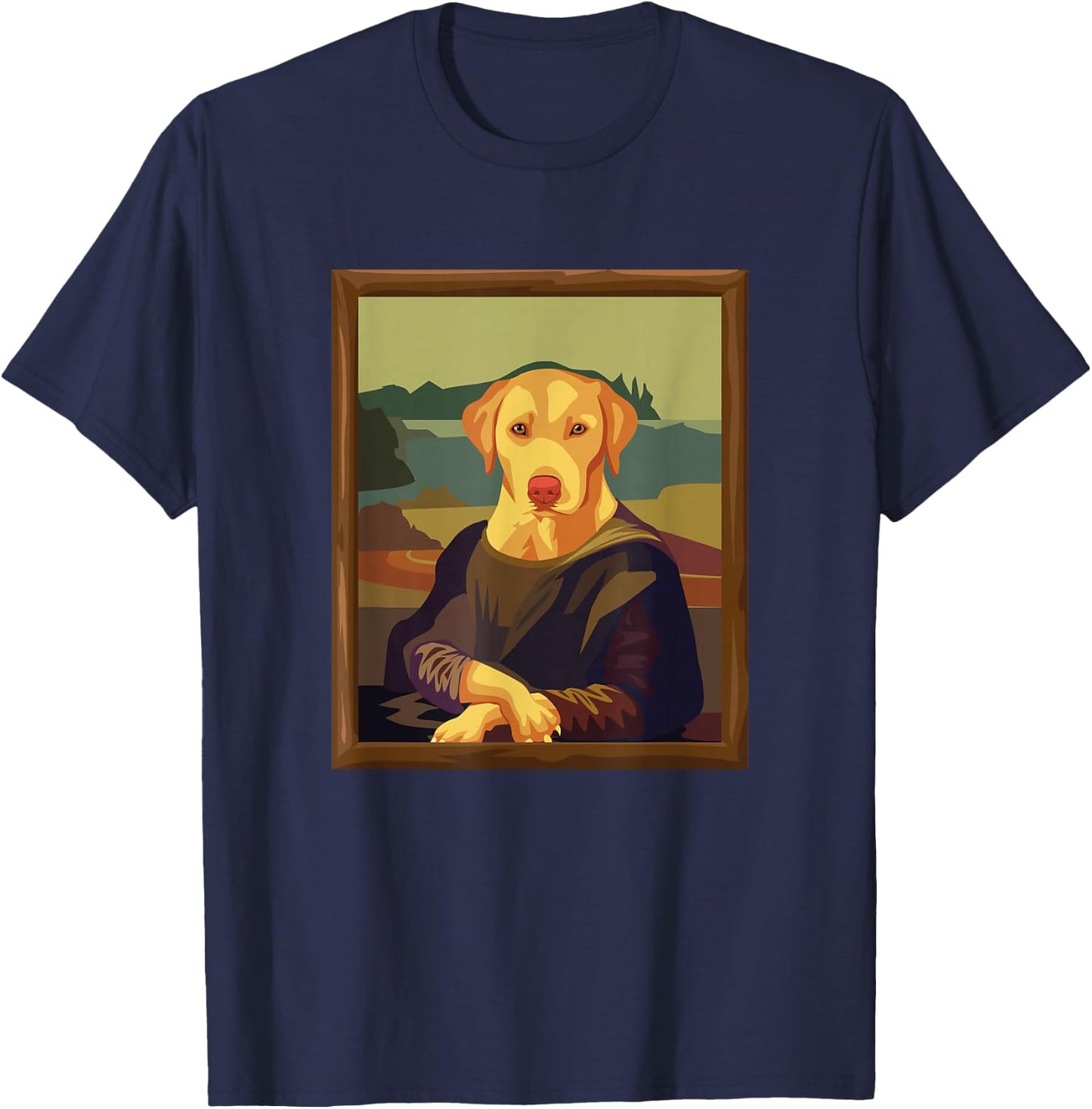 Funny Mona Lisa Yellow Lab Dog Art Parody T-Shirt - T-Shirt | Navy