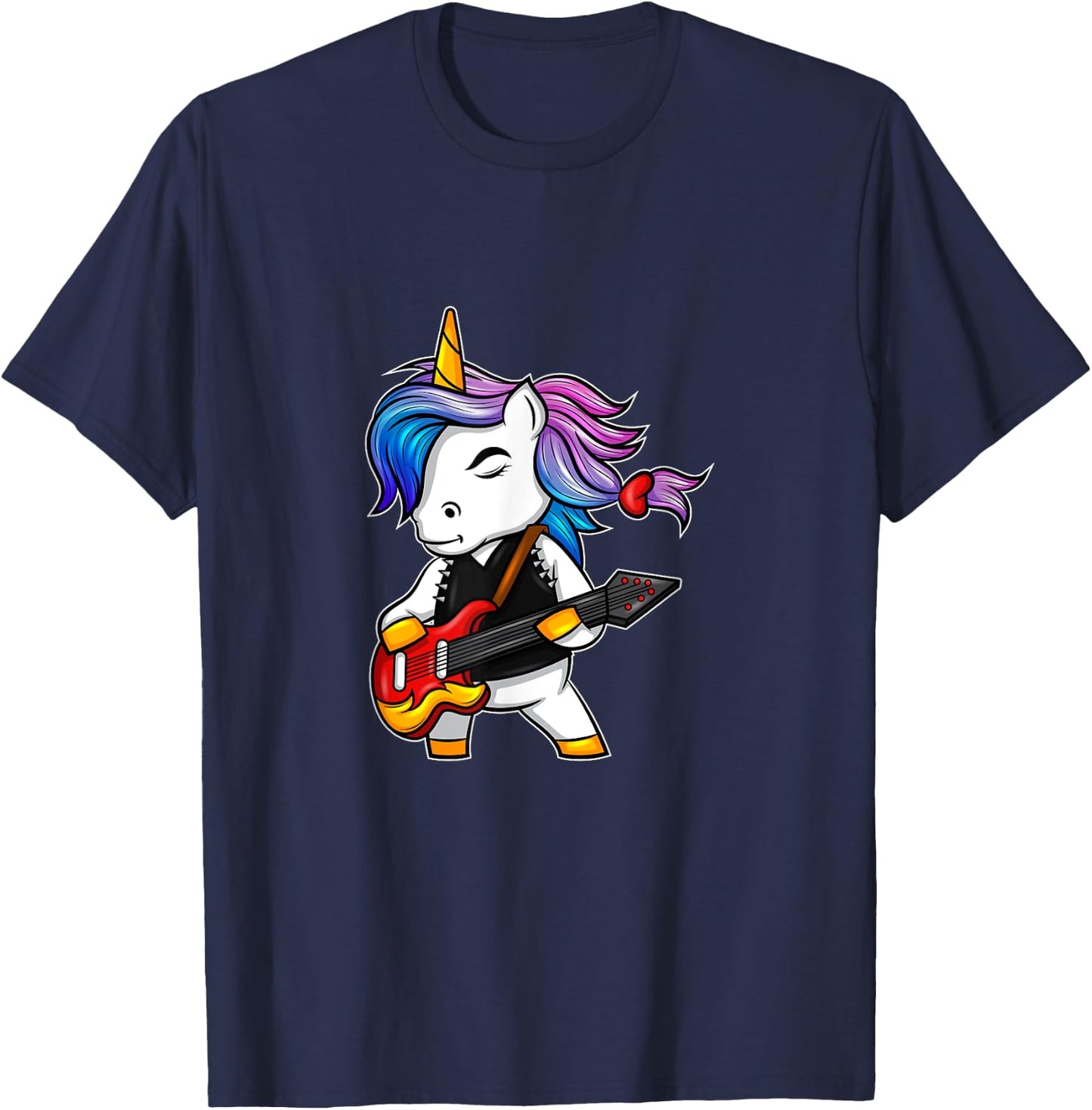 Cool rock and roll unicorn with guitar for rock fans T-Shirt - T-Shirt | Navy