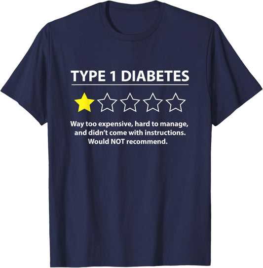 Type 1 Diabetes T1D One Star Rating Funny Awareness T-Shirt - T-Shirt | Navy