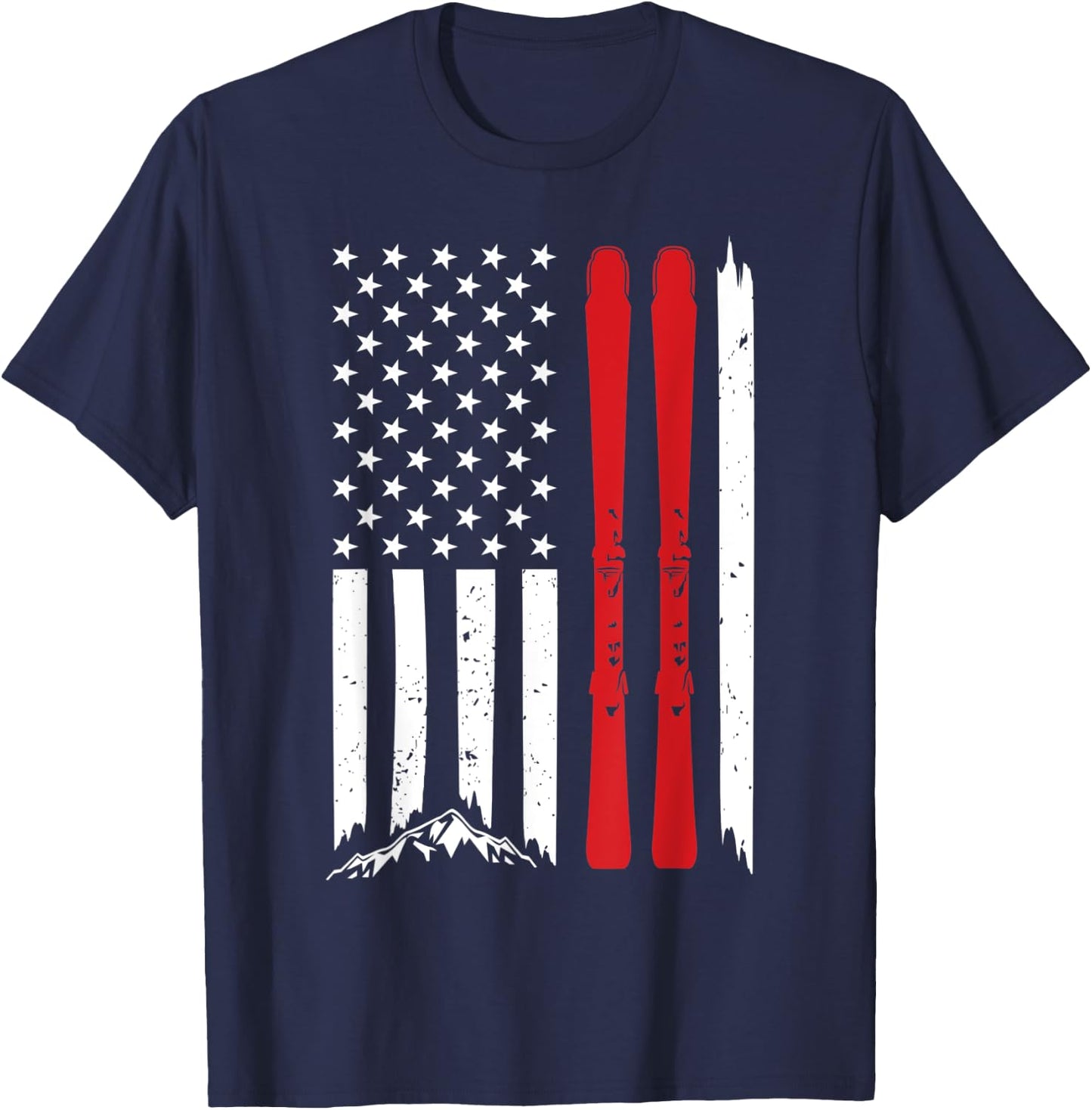 Ski American Flag Skiing US Patriotic Skier 4th Of July Gift T-Shirt - T-Shirt | Navy