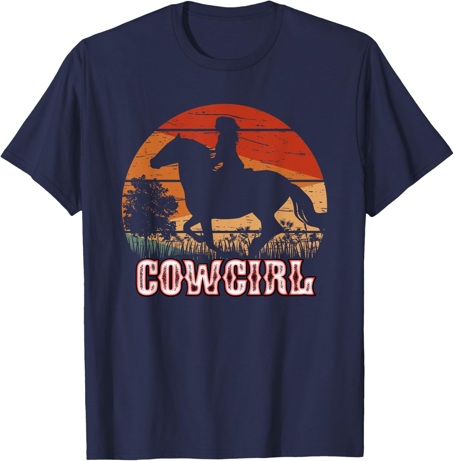 Cowgirl Girl Horse Riding Vintage Style Rodeo Texas Ranch T-Shirt - T-Shirt | Navy