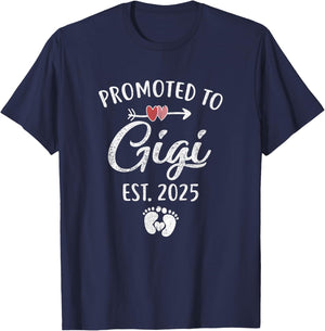 Promoted To Gigi Est 2025 Funny First Time Mothers Day T-Shirt - T-Shirt | Navy
