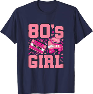 Funny 80's Girl 80s Outfit Retro Party Women Girls Kids T-Shirt - T-Shirt | Navy