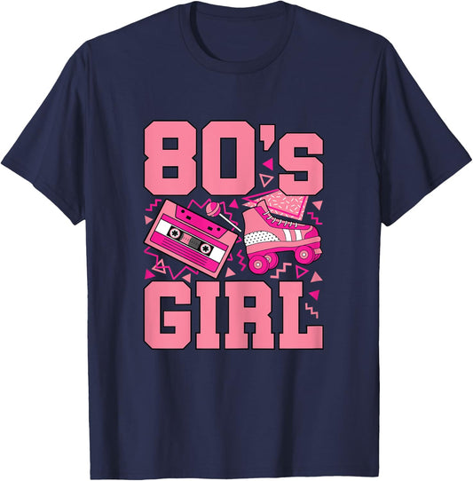 Funny 80's Girl 80s Outfit Retro Party Women Girls Kids T-Shirt - T-Shirt | Navy