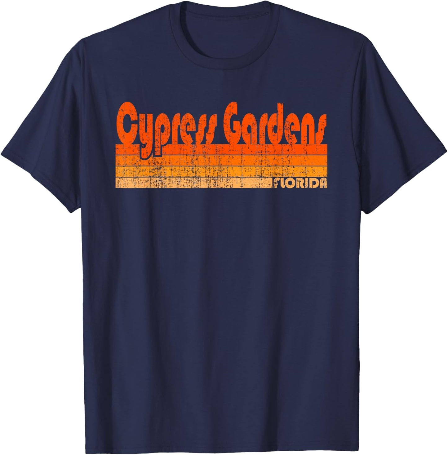 Cypress Gardens, Florida Retro 80s Style T-Shirt - T-Shirt | Navy