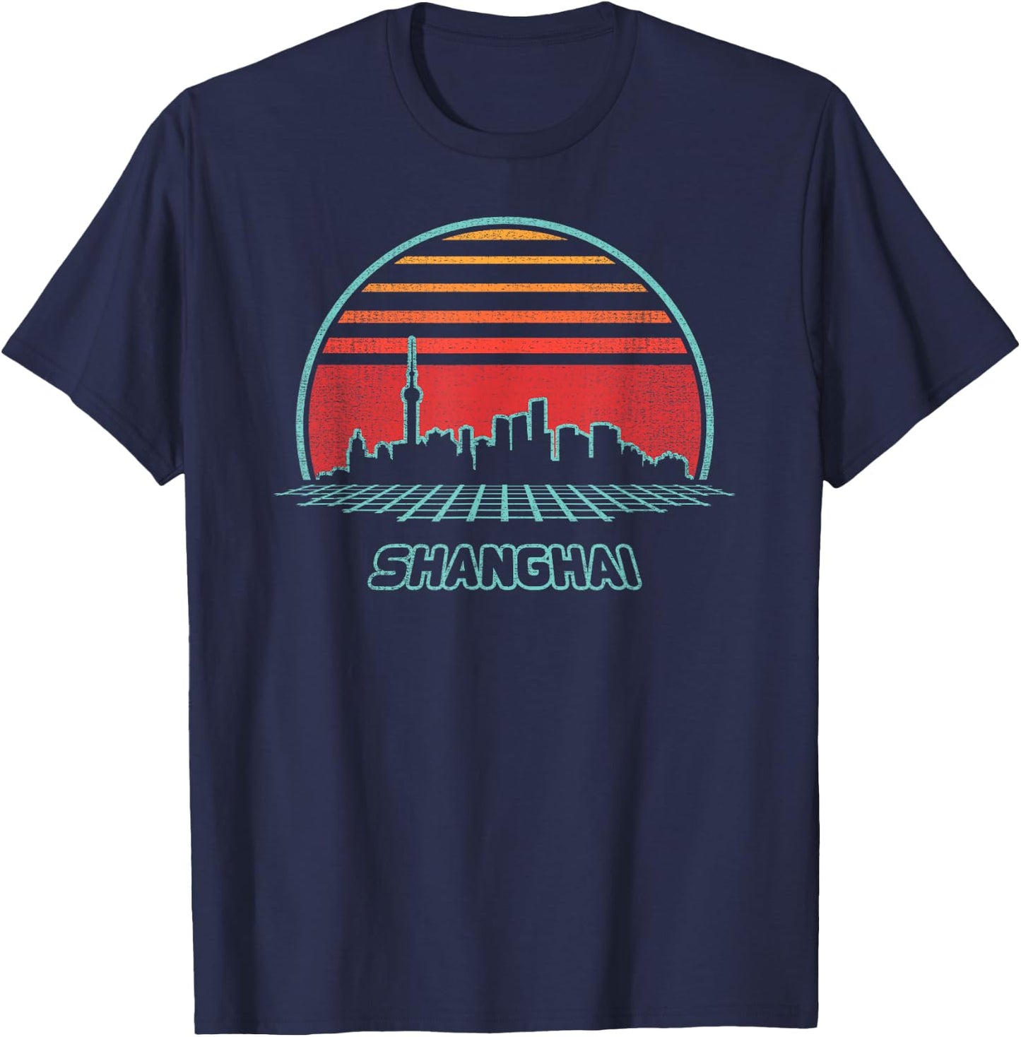 Shanghai City Skyline Retro 80s Style Souvenir Gift T-Shirt - T-Shirt | Navy