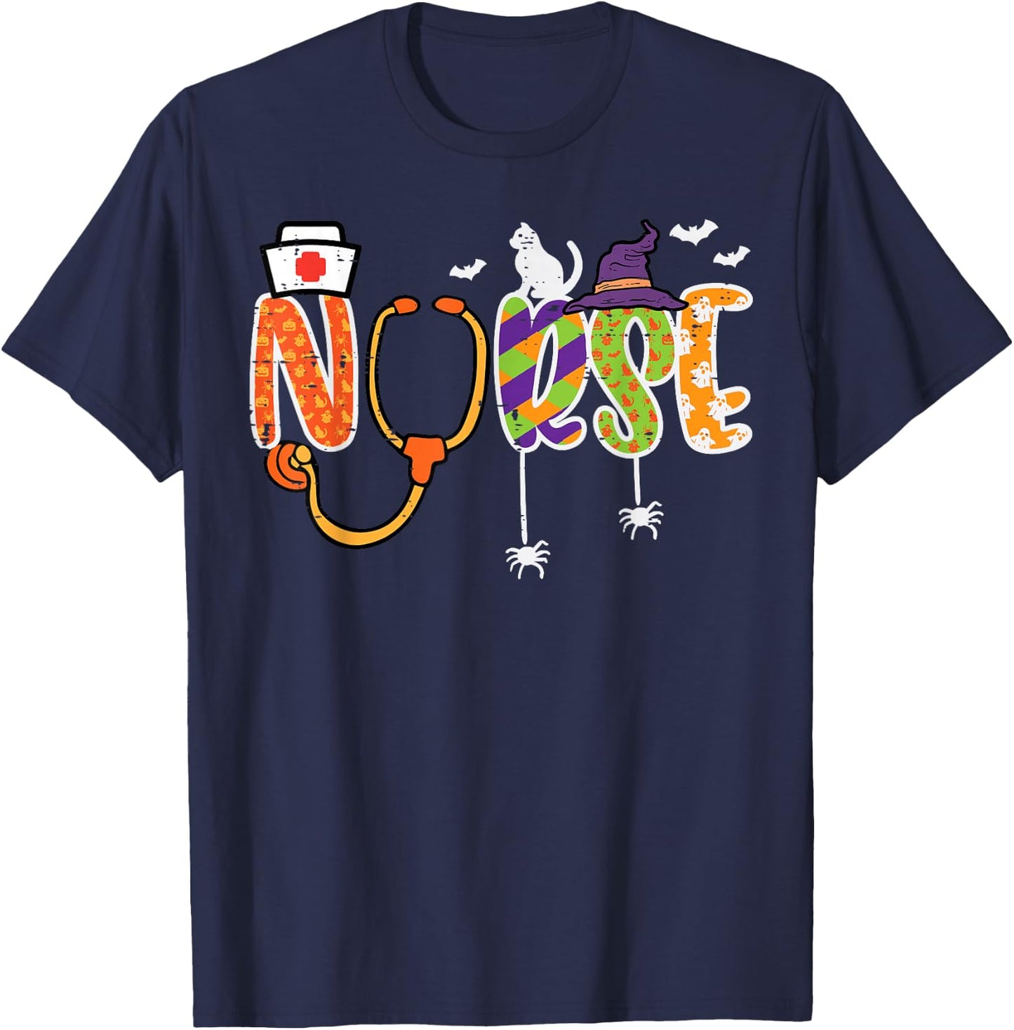 Halloween Nurse Stethoscope Cute Scrub Top Costume Men Women T-Shirt - T-Shirt | Navy