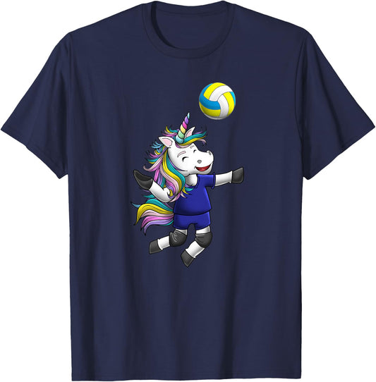 Girls Volleyball Shirt Unicorn Love Funny Magical Team Gift T-Shirt - T-Shirt | Navy