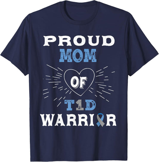 T1D Proud Mom Diabetes Awareness Type 1 Insulin Pancreas T-Shirt - T-Shirt | Navy