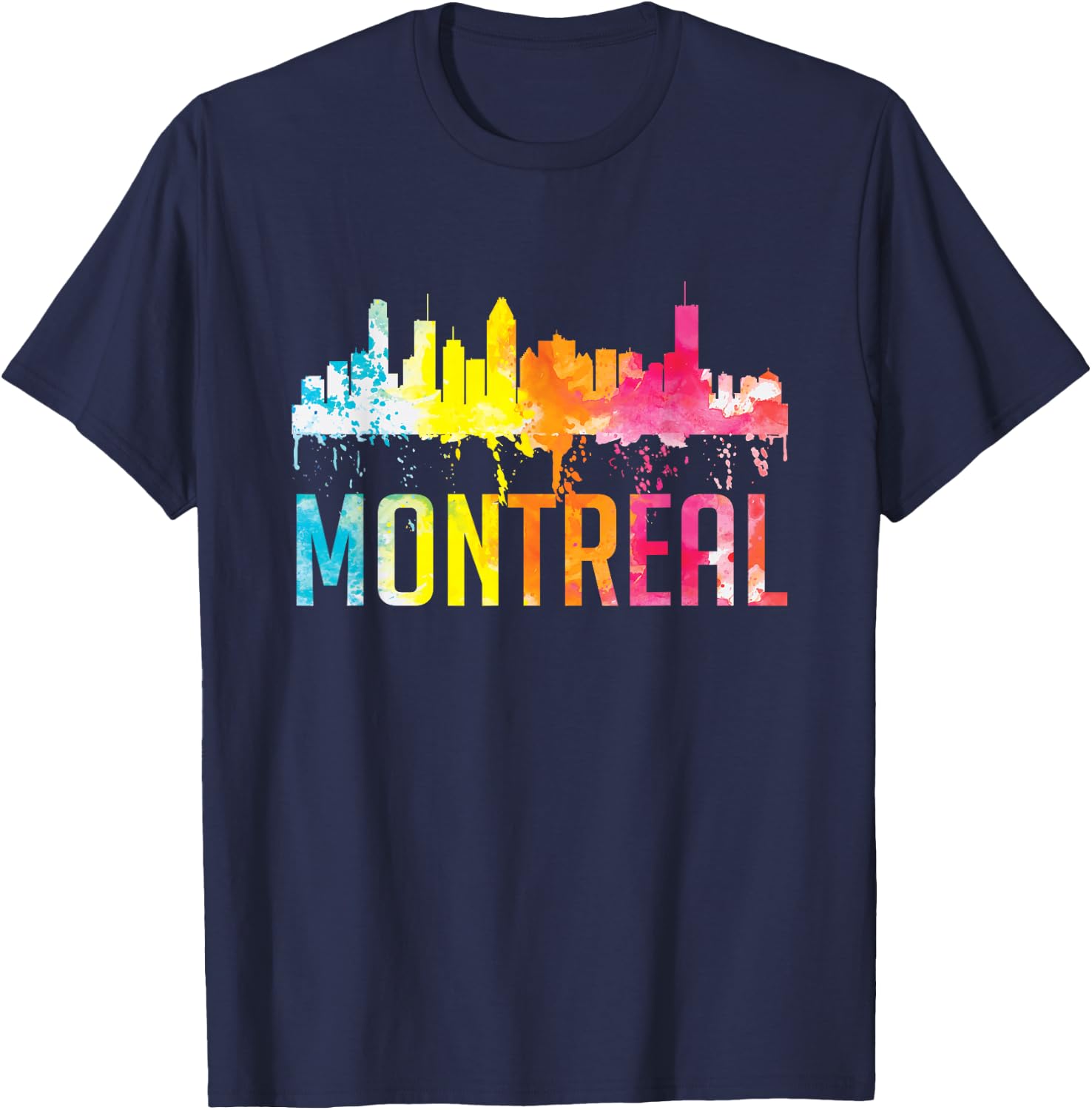 Montreal Canada Watercolor Skyline Home City Souvenir Art T-Shirt - T-Shirt | Navy