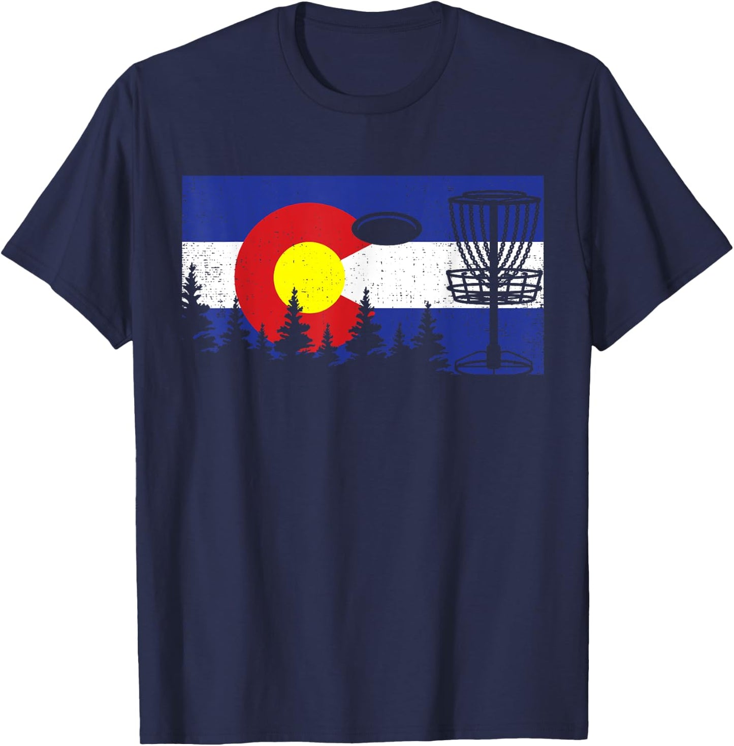 Colorado Flag Disc Golf Gift Disk Frisbees Golfer Golfing T-Shirt - T-Shirt | Navy