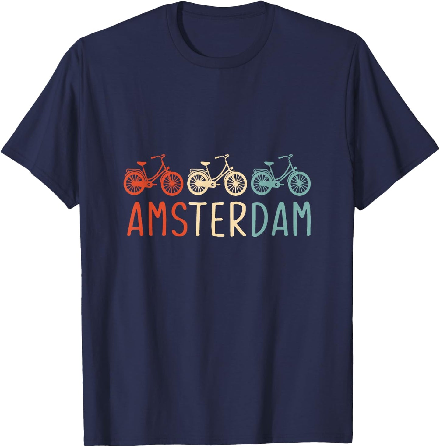 Netherlands Dutch City Town Gifts Amsterdam Bike Bicycle City Retro Cycling Gift T-Shirt - T-Shirt | Navy