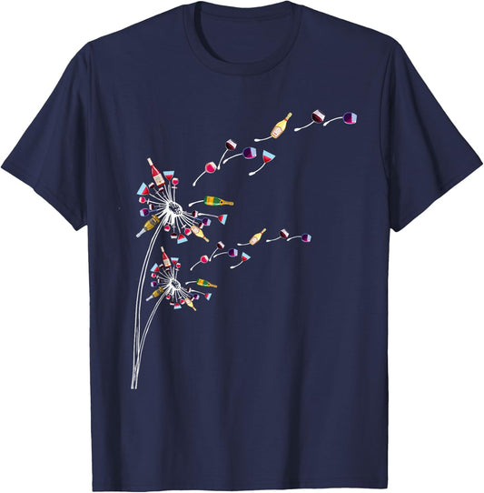Wine Dandelion Drinking Wine Rosee Wine Lovers Rosee Wine T-Shirt - T-Shirt | Navy