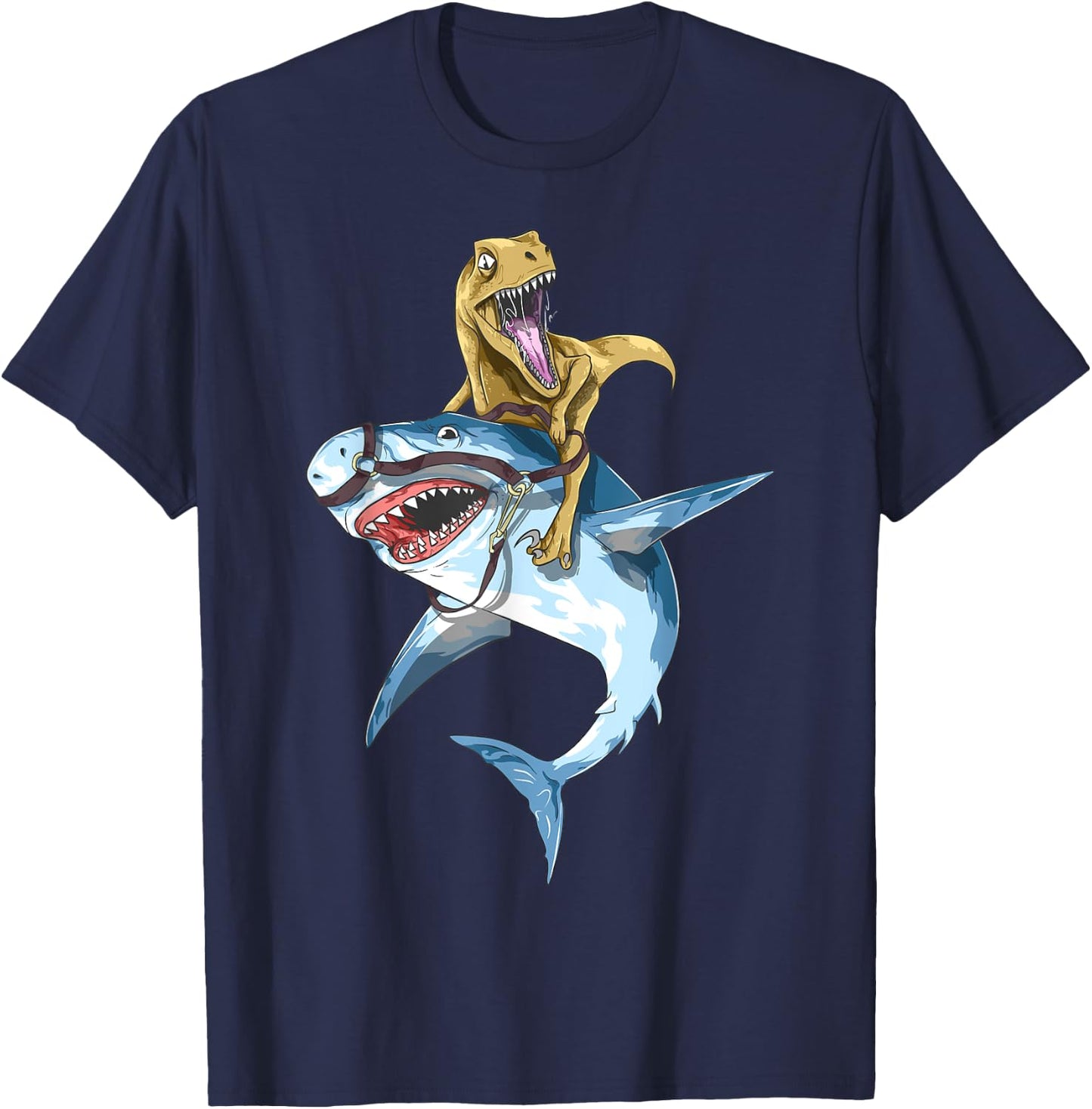 Velociraptor Riding Shark Raptor Dinosaur Jawsome Kids Boys T-Shirt - T-Shirt | Navy