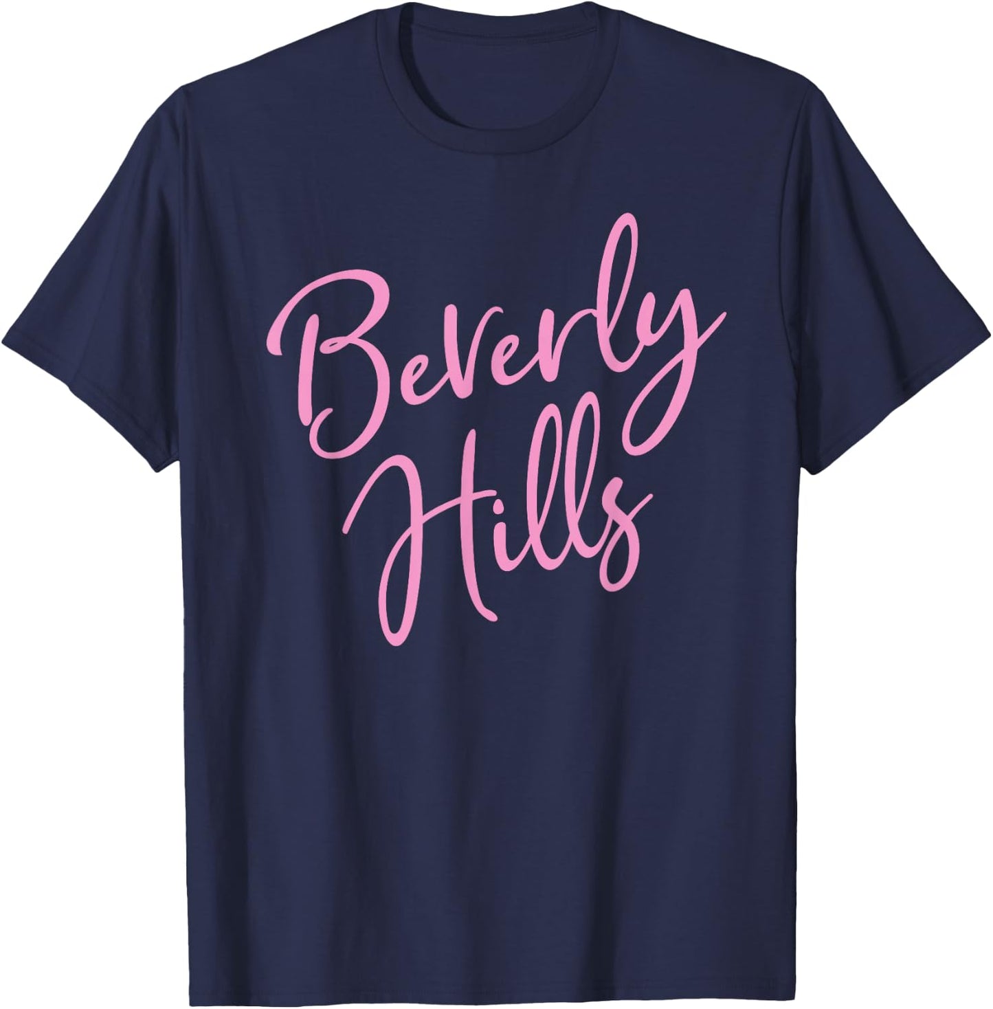 Beverly Hills Script Text Pink Print T-Shirt - T-Shirt | Navy