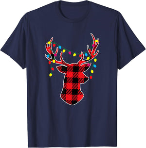Red Black Buffalo Plaid Deer Women Men Kids T-Shirt - T-Shirt | Navy