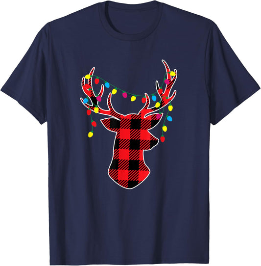 Red Black Buffalo Plaid Deer Women Men Kids T-Shirt - T-Shirt | Navy