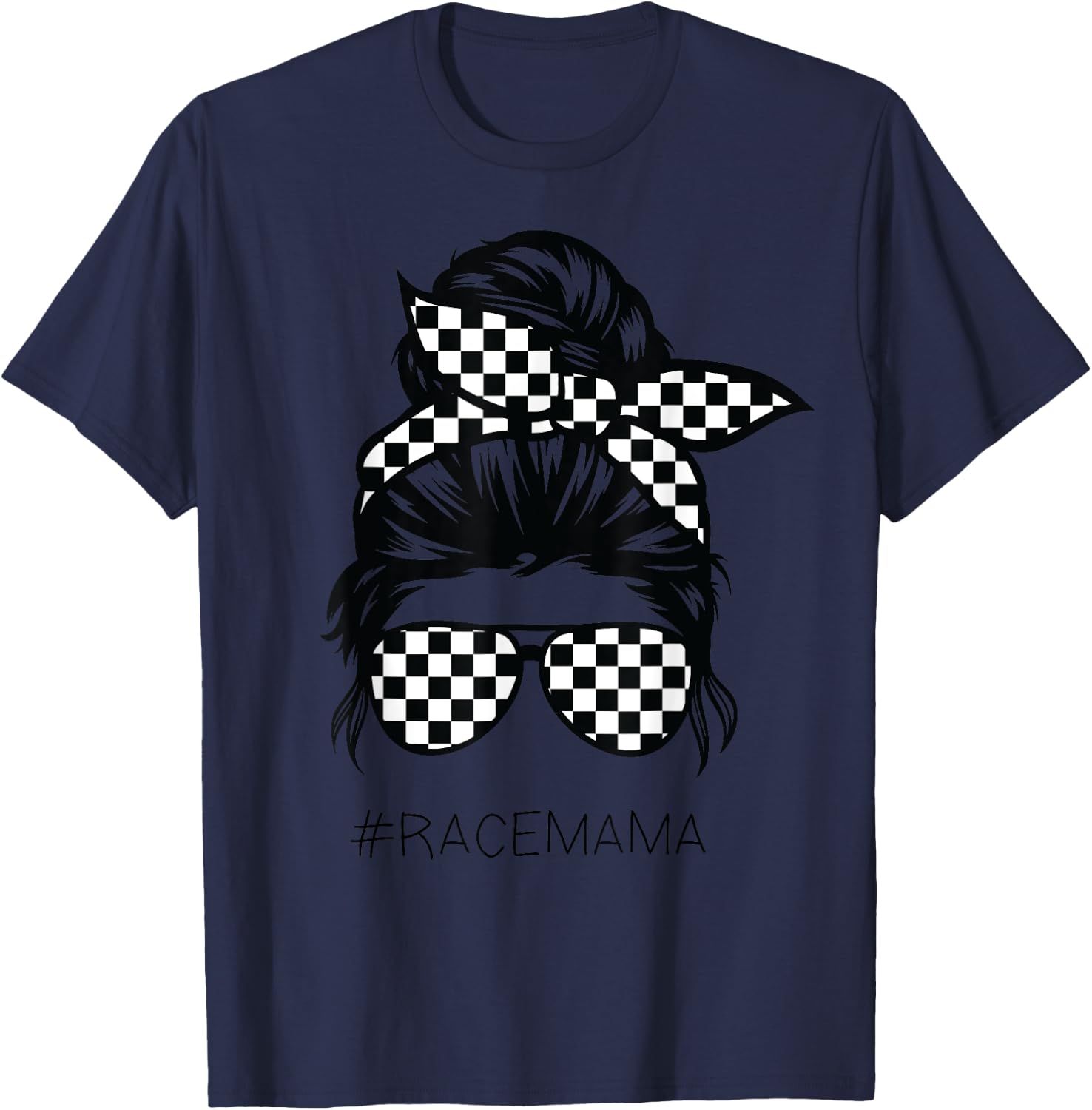 Racing mom Messy Bun Racer Race Mother's Day T-Shirt - T-Shirt | Navy