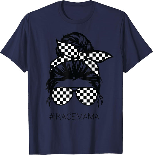 Racing mom Messy Bun Racer Race Mother's Day T-Shirt - T-Shirt | Navy