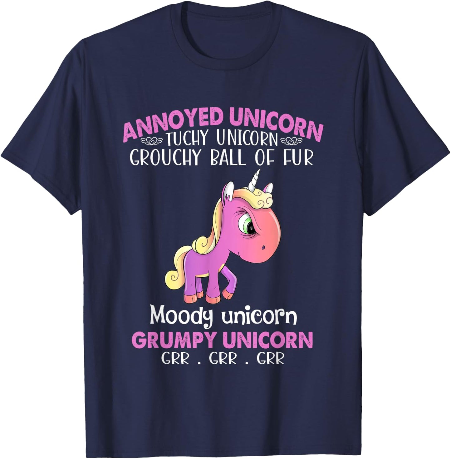 Annoyed Unicorn Touchy Unicorn Grouchy Ball Of Fur Moody T-Shirt - T-Shirt | Navy