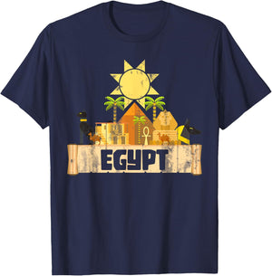 Egypt Egyptian Pyramids Gift Egypt Black Small Classic Fit Short Sleeve Graphic T-Shirt - T-Shirt | Navy
