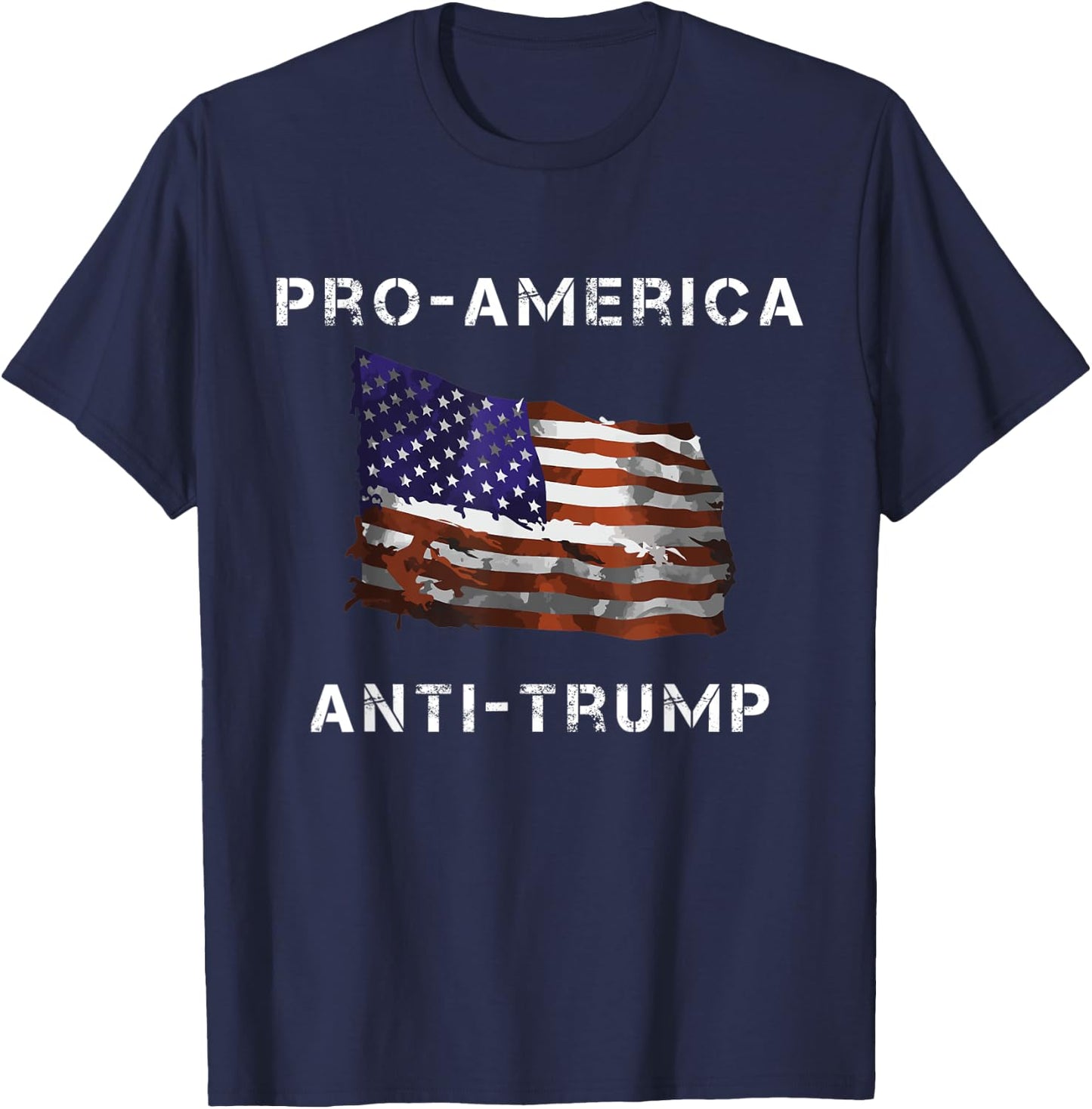 Pro-America Anti-Trump American USA Flag Men T-Shirt - T-Shirt | Navy