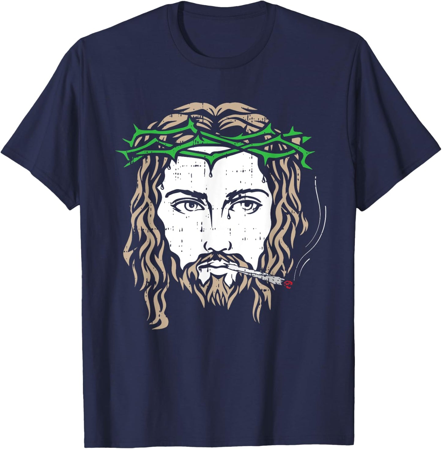 Jesus Smoking Joint Weed Blunt Christian Cool Stoner Gifts T-Shirt - T-Shirt | Navy