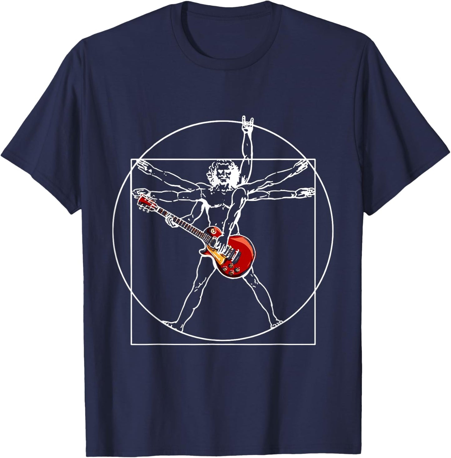 Electric guitar guitarist as Vitruvian man T-Shirt - T-Shirt | Navy