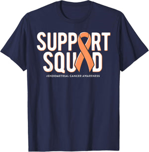 Support Squad Endometrial Cancer Awareness Peach Ribbon T-Shirt - T-Shirt | Navy