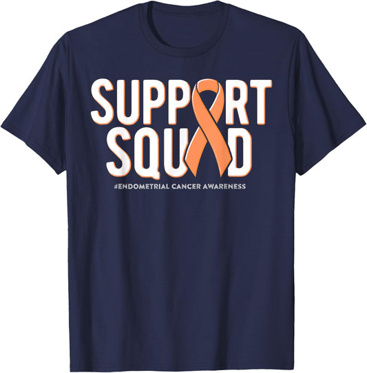 Support Squad Endometrial Cancer Awareness Peach Ribbon T-Shirt - T-Shirt | Navy