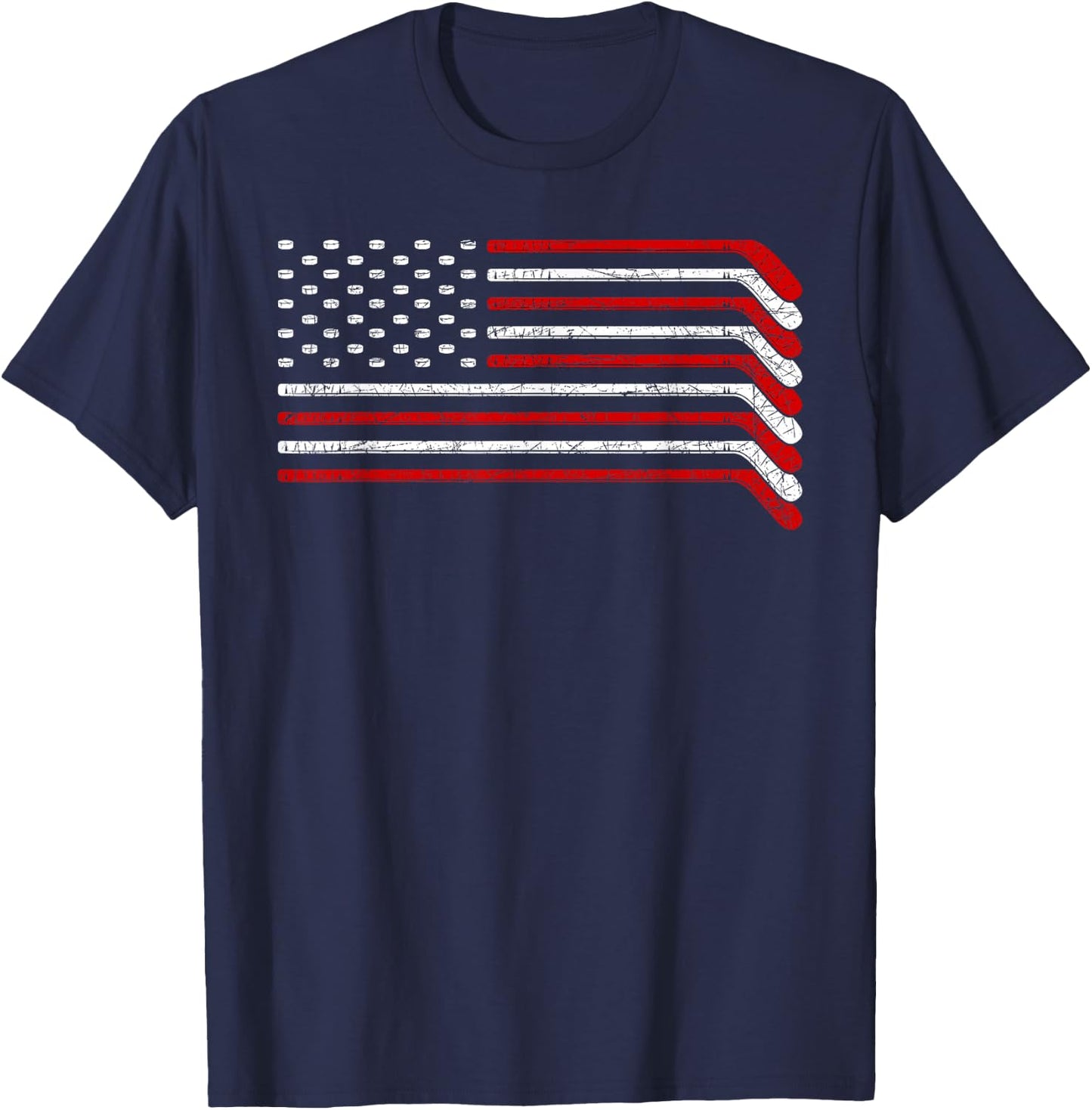US Flag Hockey Stick Patriotic American Hockey Player Hockey T-Shirt - T-Shirt | Navy