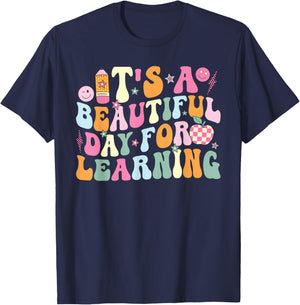 It's Beautiful-Day For Learning Retro Teacher Students Women T-Shirt - T-Shirt | Navy